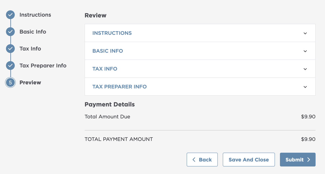 How do I submit a filing form on Localgov?