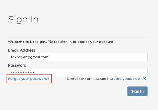 Reset your Localgov password screenshot